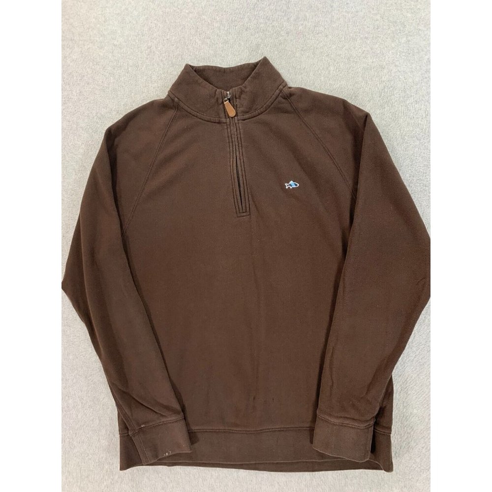 Fish Hippie Cotton Blend Quarter Zip Pullover Sweater (Men's Medium) Brown‎